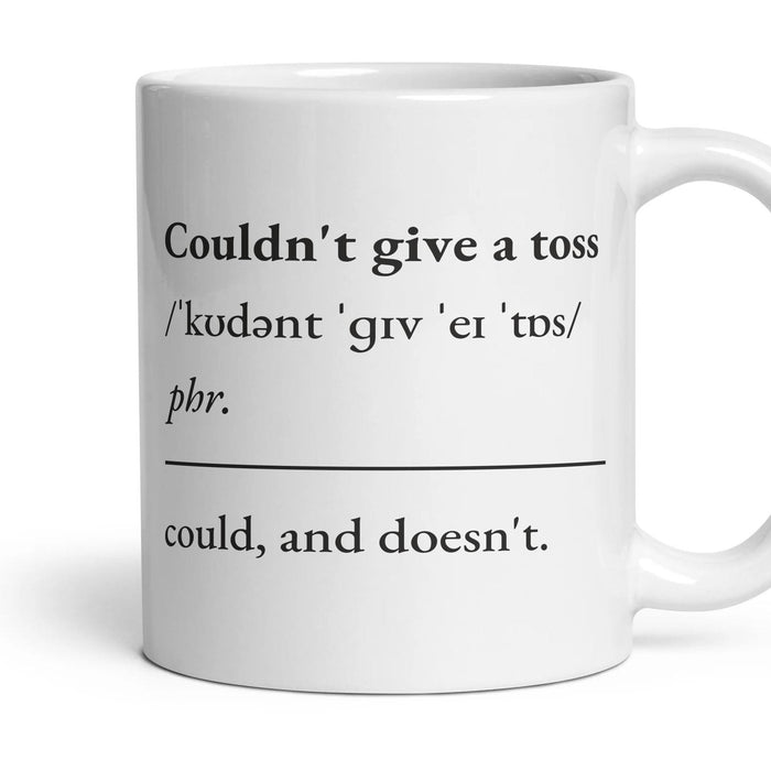 Couldn't give a toss mug, 11oz white ceramic, handle right