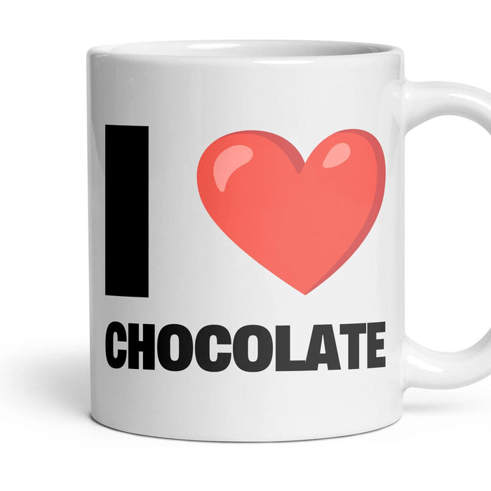 I LOVE CHOCOLATE mug, 11oz white ceramic, handle right