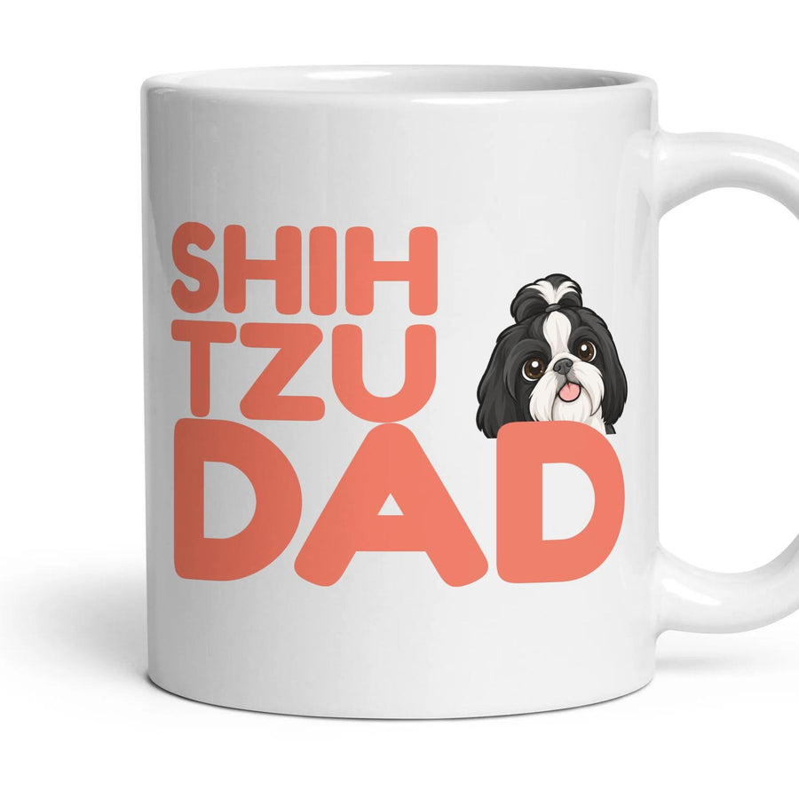 Shih Tzu Dad mug, 11oz white ceramic, Black & White, handle right