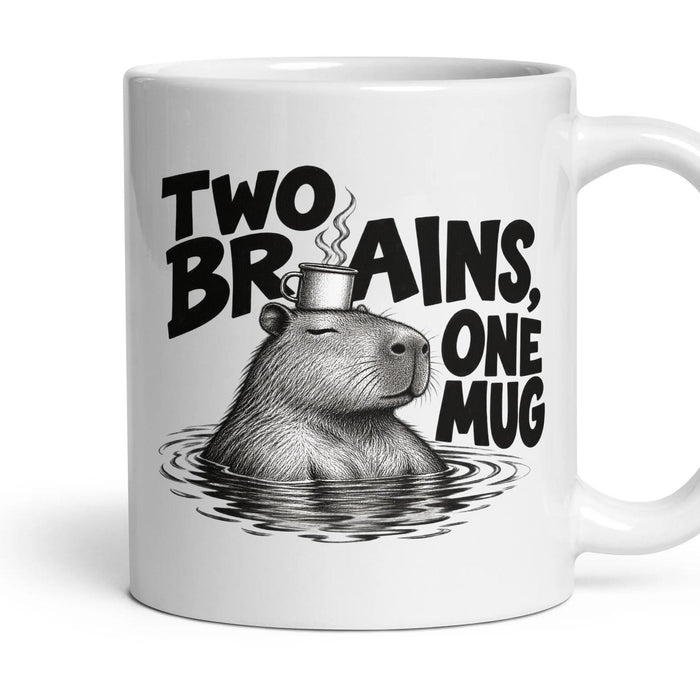 TWO BRAINS, ONE MUG mug, 11oz white ceramic, handle right