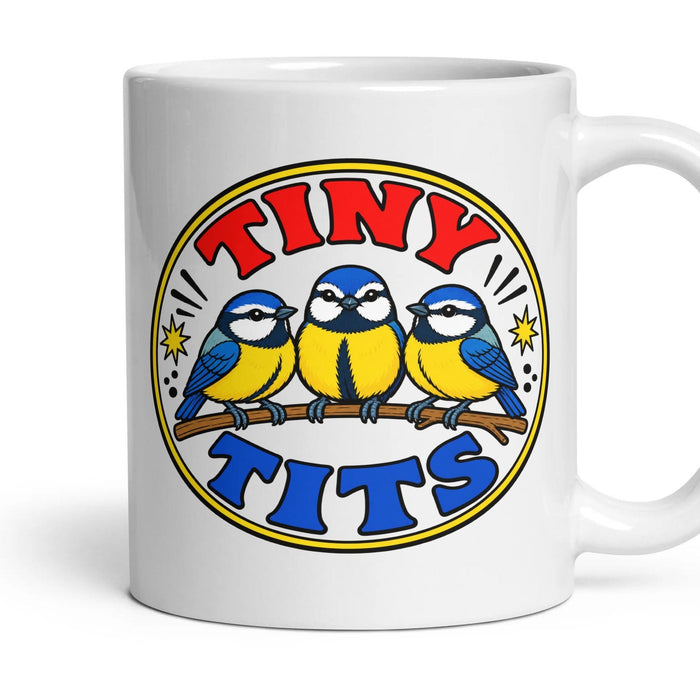 TINY TITS mug, 11oz white ceramic, handle right