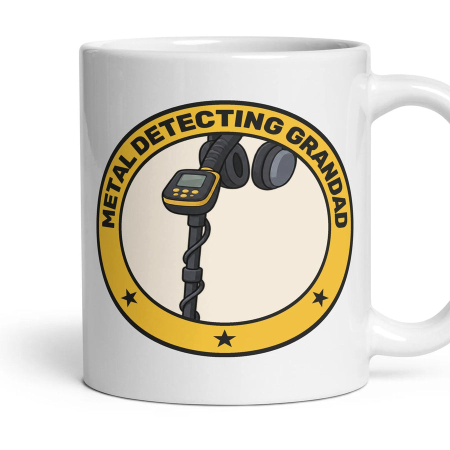 Metal Detecting Grandad mug, 11oz white ceramic, handle right