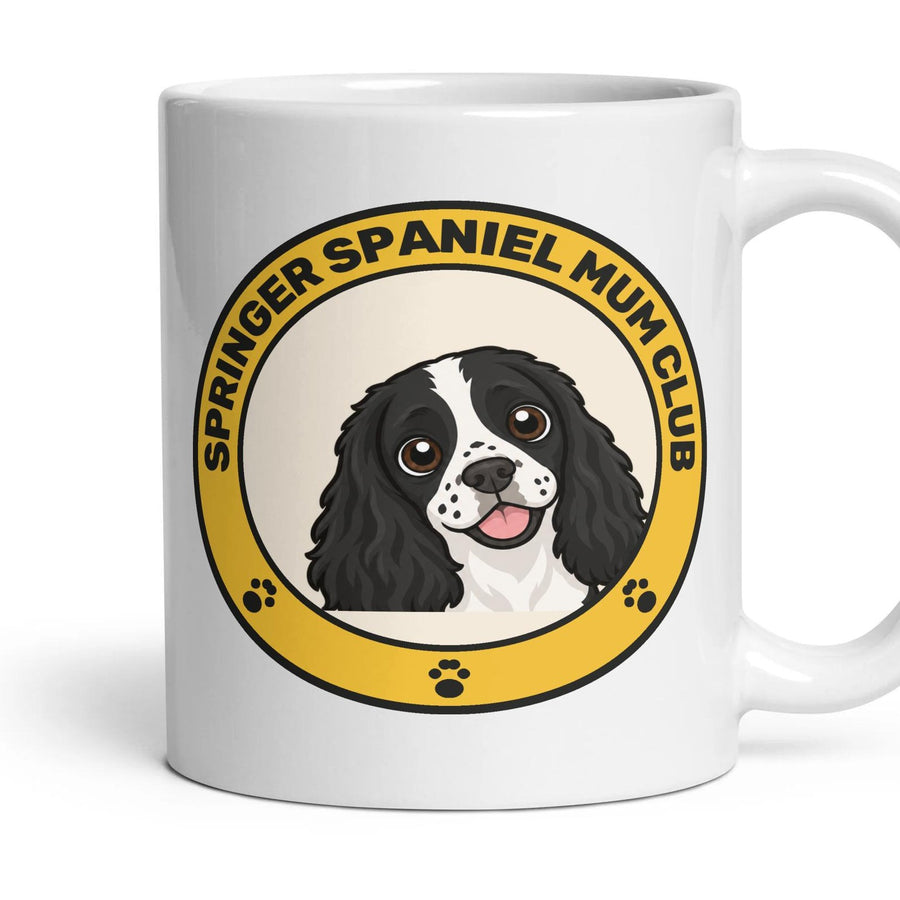 Springer Spaniel Mum Club mug, 11oz white ceramic, Black & White, handle right