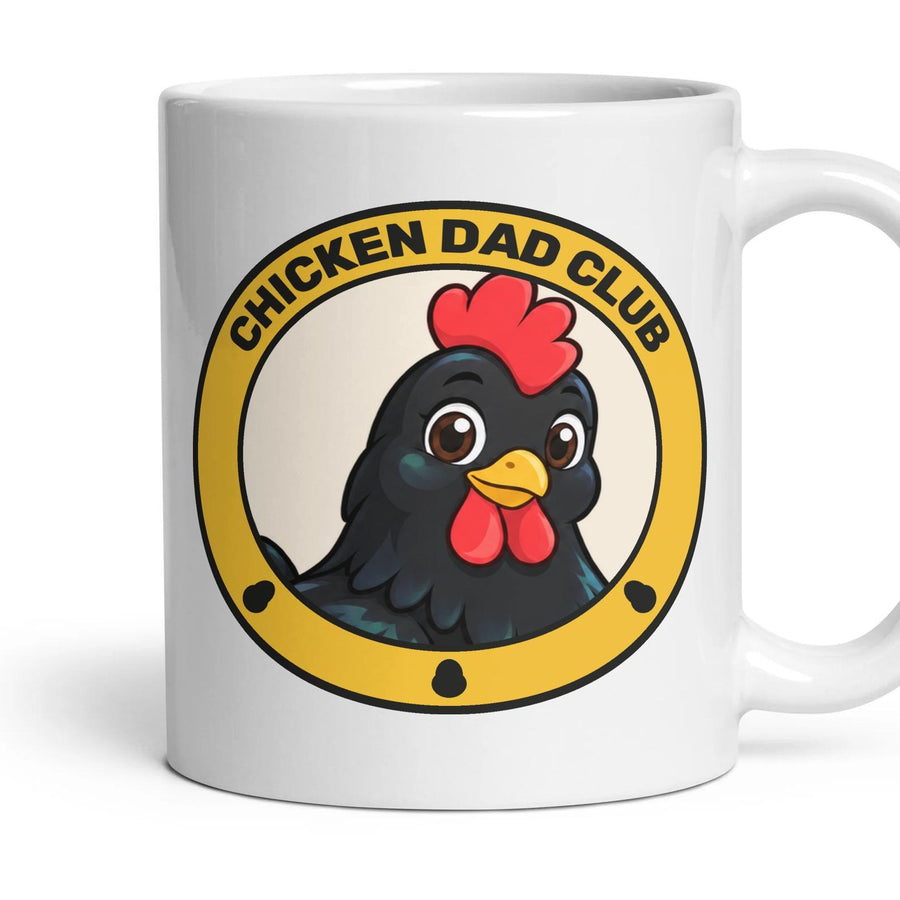 Chicken Dad Club mug, 11oz white ceramic, Black, handle right