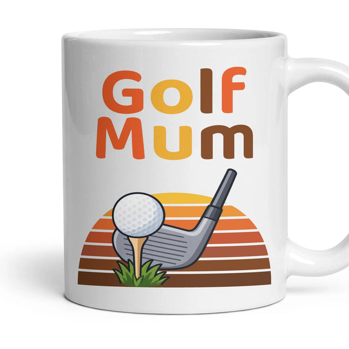 Golf Mum mug, 11oz white ceramic, handle right