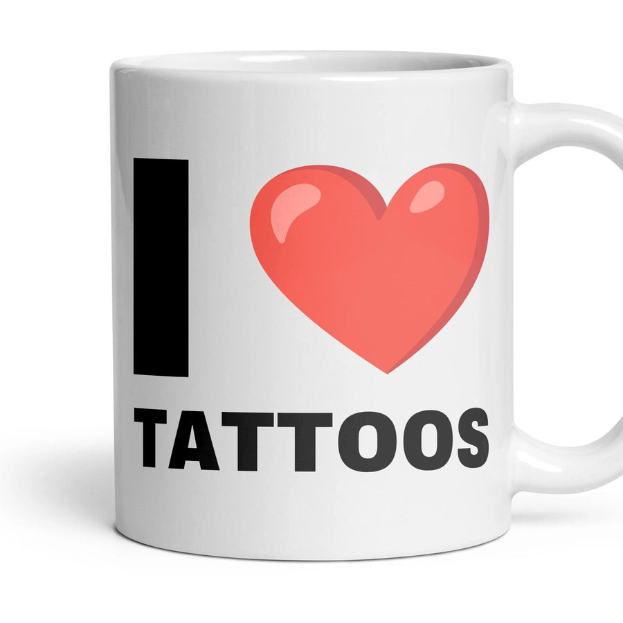 I LOVE TATTOOS mug, 11oz white ceramic, handle right
