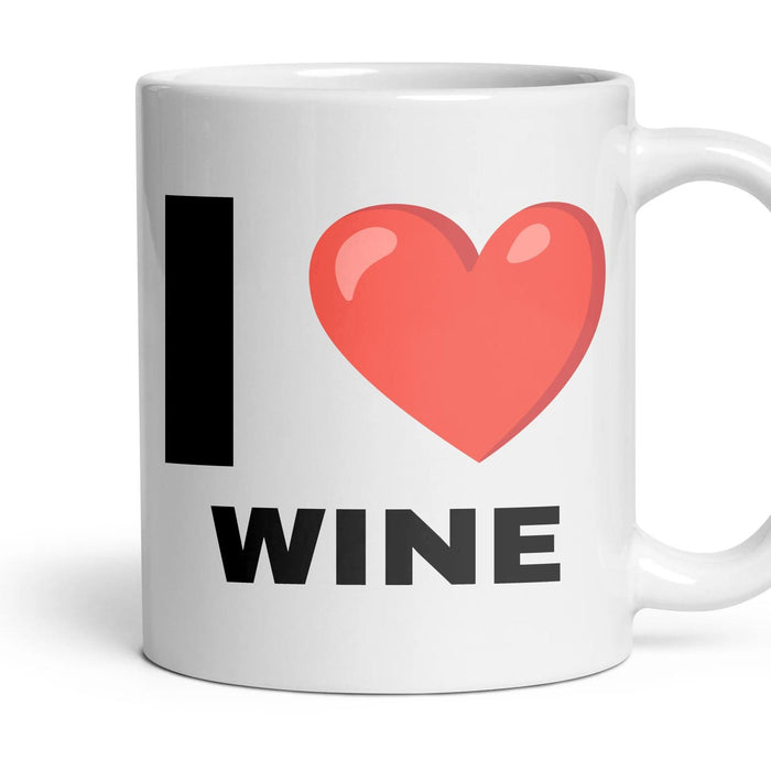 I LOVE WINE mug, 11oz white ceramic, handle right