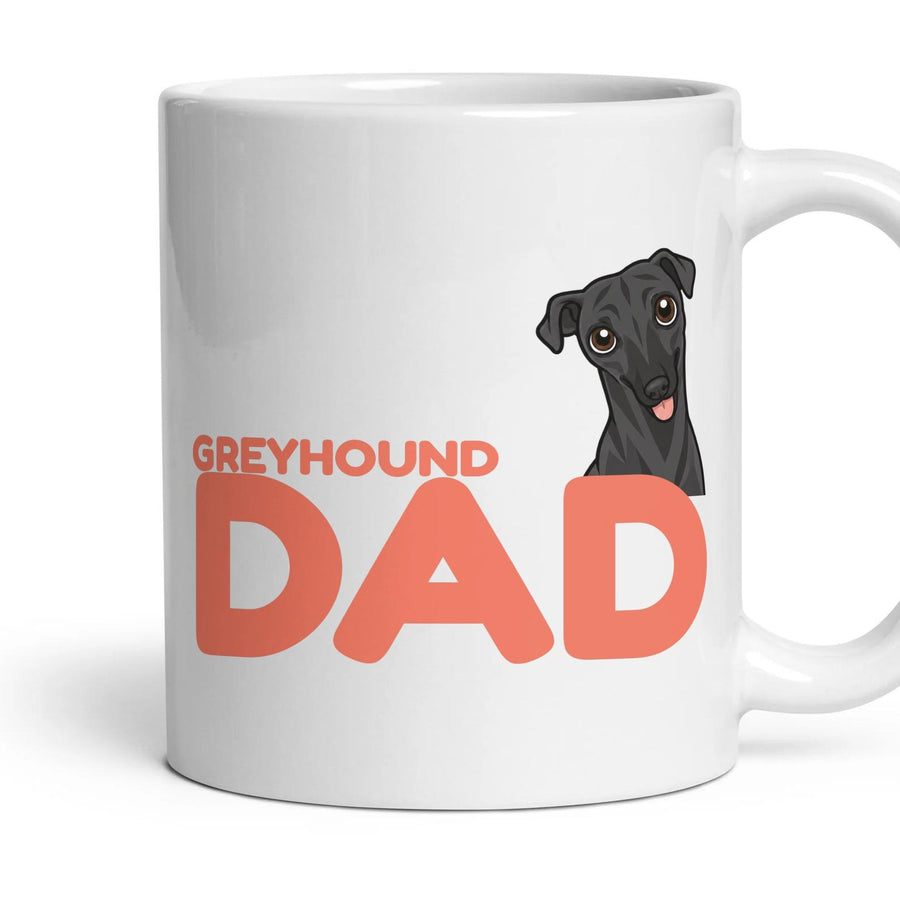 Greyhound Dad mug, 11oz white ceramic, Black, handle right