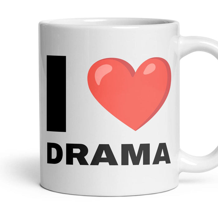 I LOVE DRAMA mug, 11oz white ceramic, handle right
