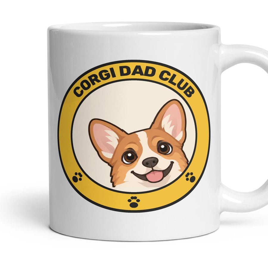 Corgi Dad Club mug, 11oz white ceramic, Red & White, handle right