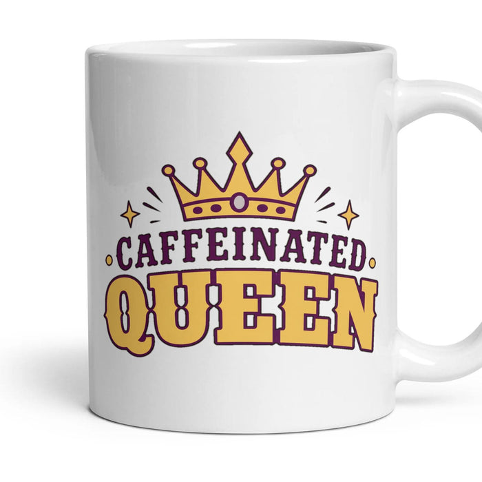 CAFFEINATED QUEEN mug, 11oz white ceramic, handle right