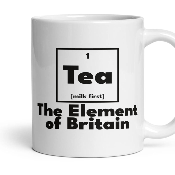 Tea The Element of Britain mug, 11oz white ceramic, handle right