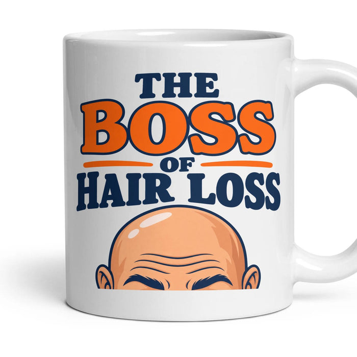 THE BOSS OF HAIR LOSS mug, 11oz white ceramic, handle right