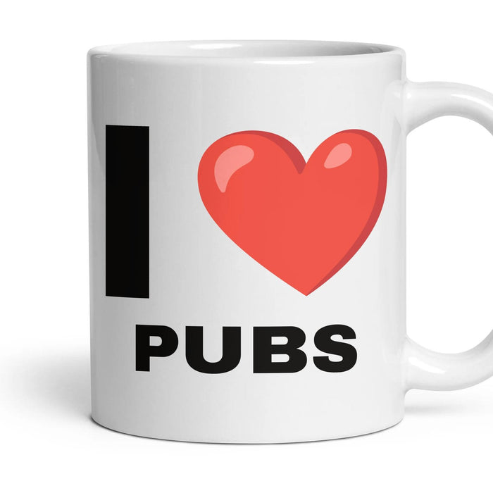I LOVE PUBS mug, 11oz white ceramic, handle right
