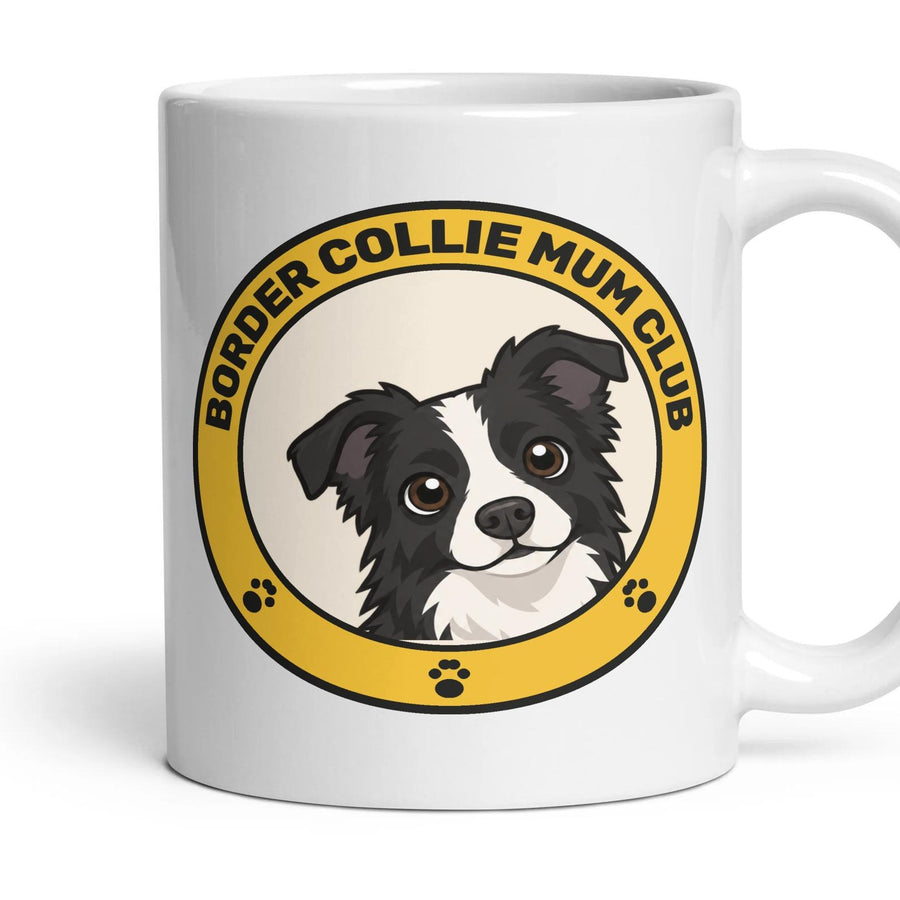 Border Collie Mum Club mug, 11oz white ceramic, handle right