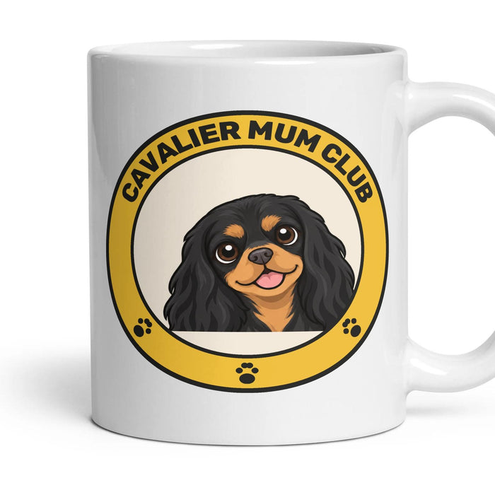 Cavalier Mum Club mug, 11oz white ceramic, Black & Tan, handle right