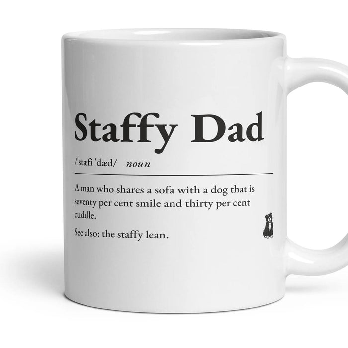 Staffy Dad mug, 11oz white ceramic, Black & White, handle right
