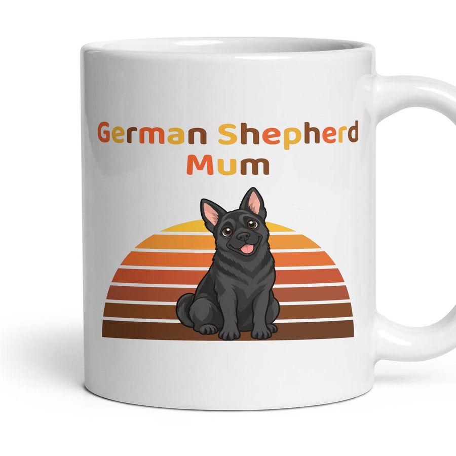 German Shepherd Mum mug, 11oz white ceramic, All Black, handle right