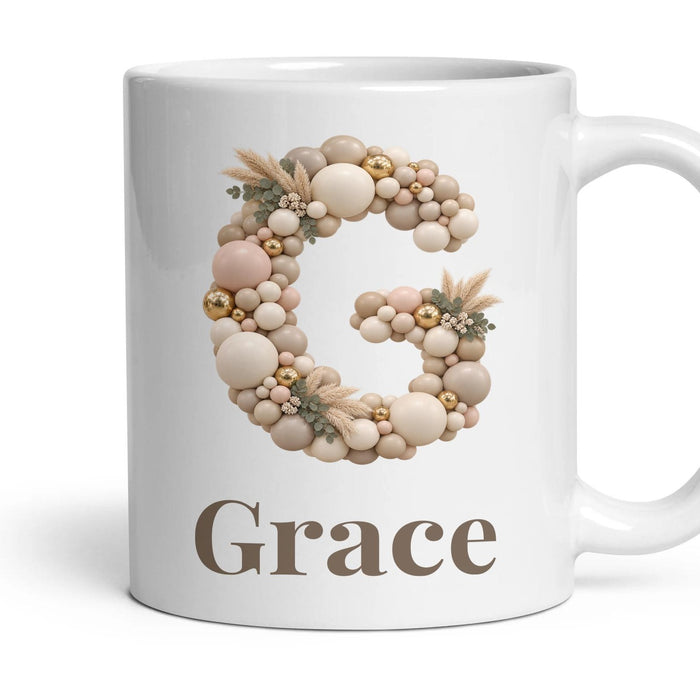 Personalised Balloon Garland Monogram Mug mug, 11oz white ceramic, handle right