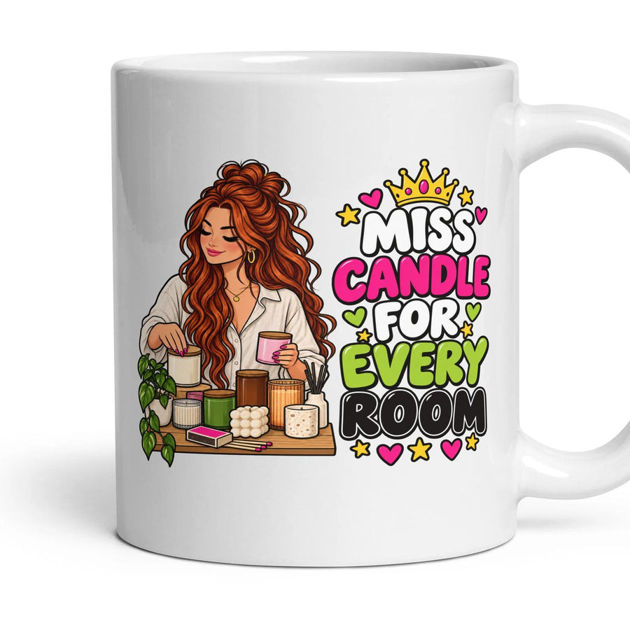 Miss Candle For Every Room mug, 11oz white ceramic, handle right