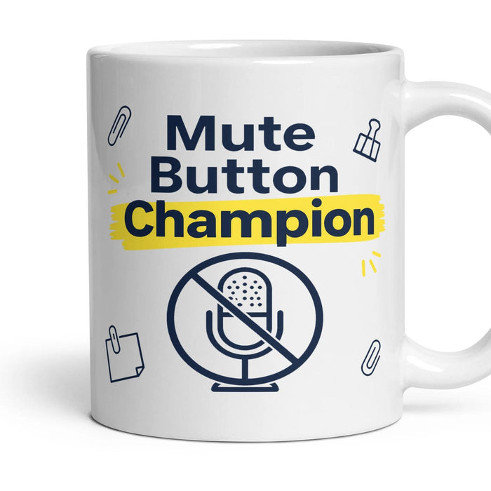 Mute Button Champion mug, 11oz white ceramic, handle right