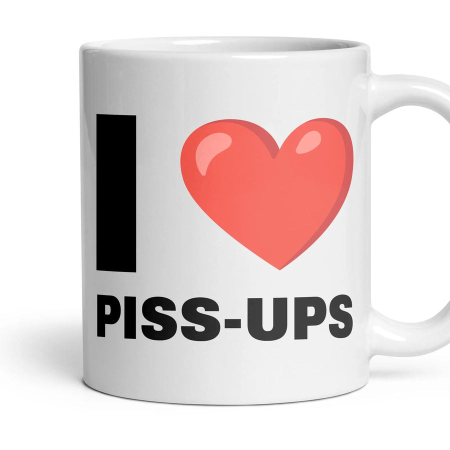 I LOVE PISS-UPS mug, 11oz white ceramic, handle right