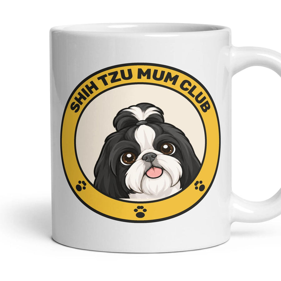 Shih Tzu Mum Club mug, 11oz white ceramic, Black & White, handle right