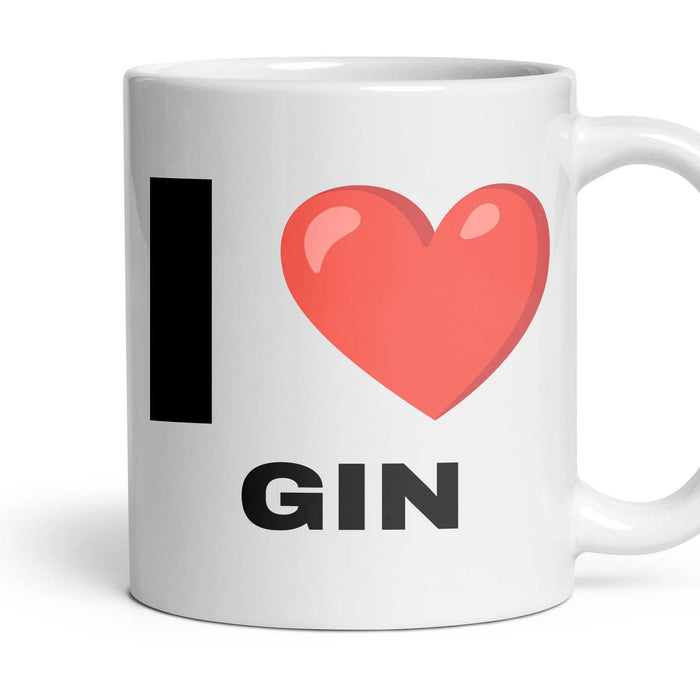 I LOVE GIN mug, 11oz white ceramic, handle right