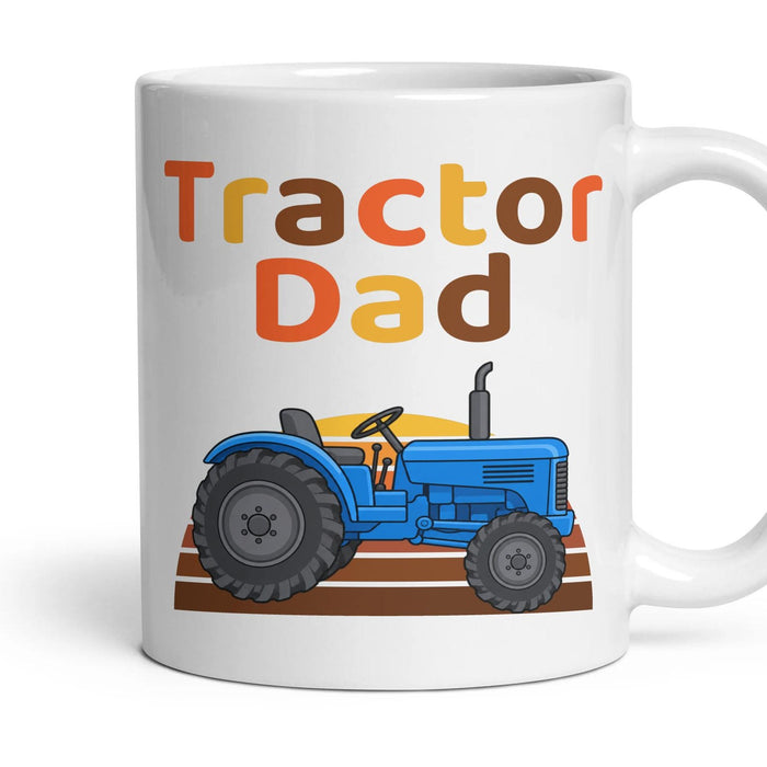 Tractor Dad mug, 11oz white ceramic, Blue, handle right