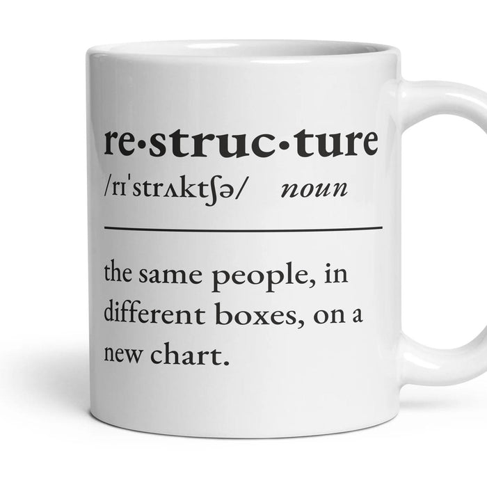 Restructure mug, 11oz white ceramic, handle right