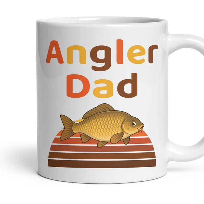 Angler Dad mug, 11oz white ceramic, Carp, handle right