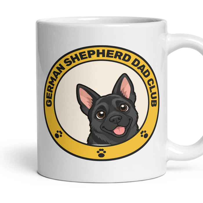 German Shepherd Dad Club mug, 11oz white ceramic, All Black, handle right