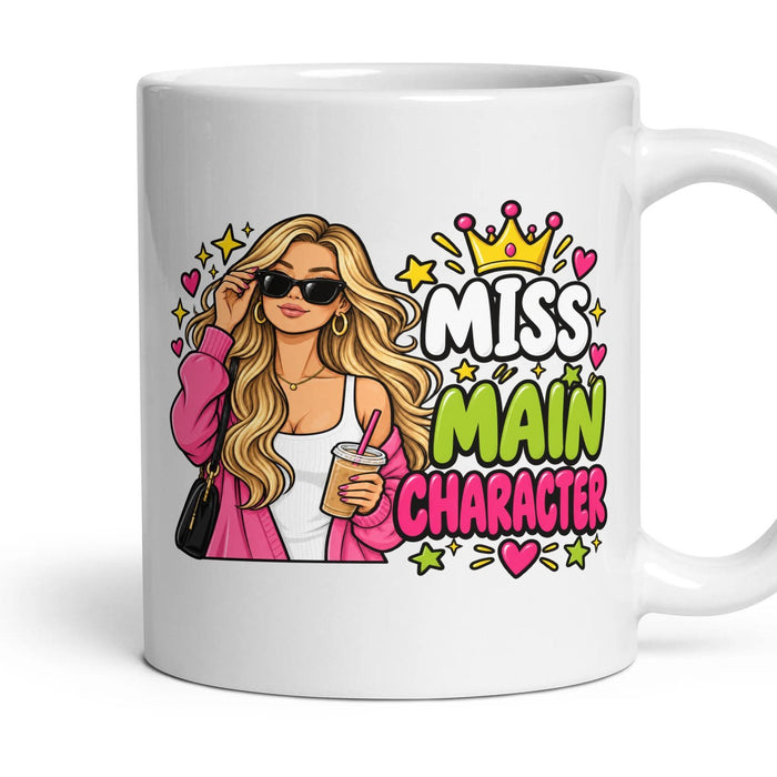 Miss Main Character mug, 11oz white ceramic, handle right