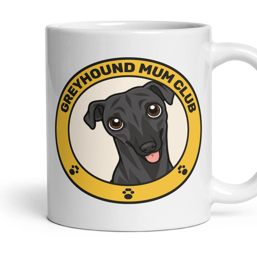 Greyhound Mum Club mug, 11oz white ceramic, Black, handle right