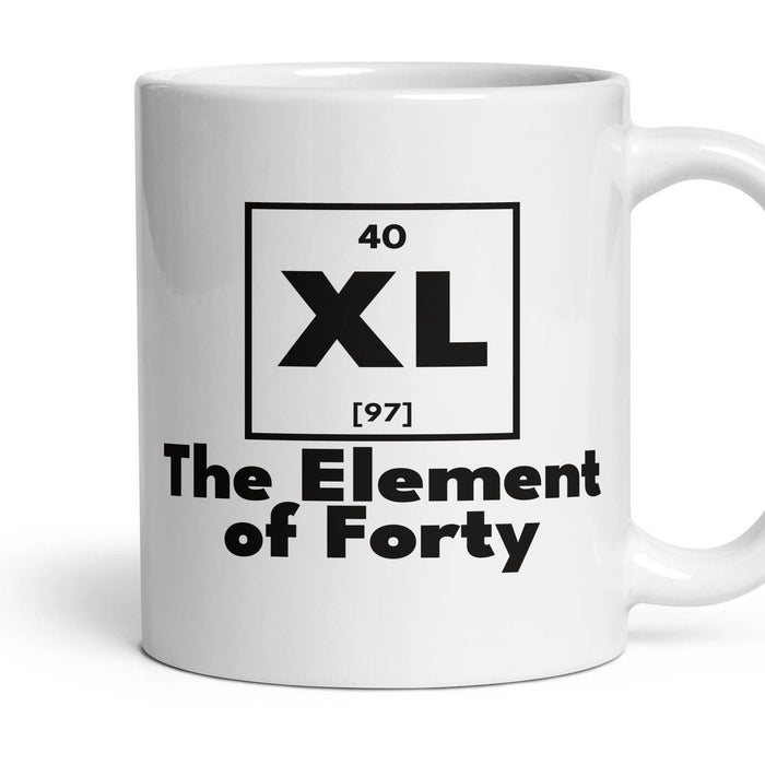 XL The Element of Forty mug, 11oz white ceramic, handle right
