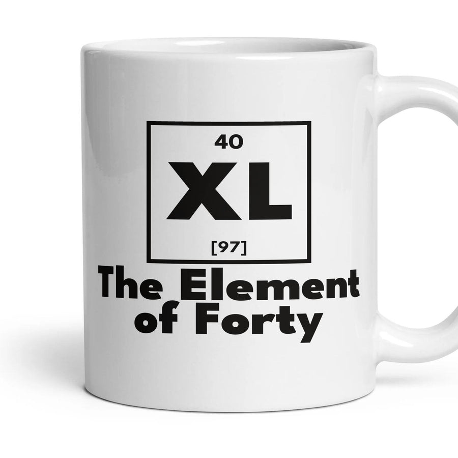 XL The Element of Forty mug, 11oz white ceramic, handle right