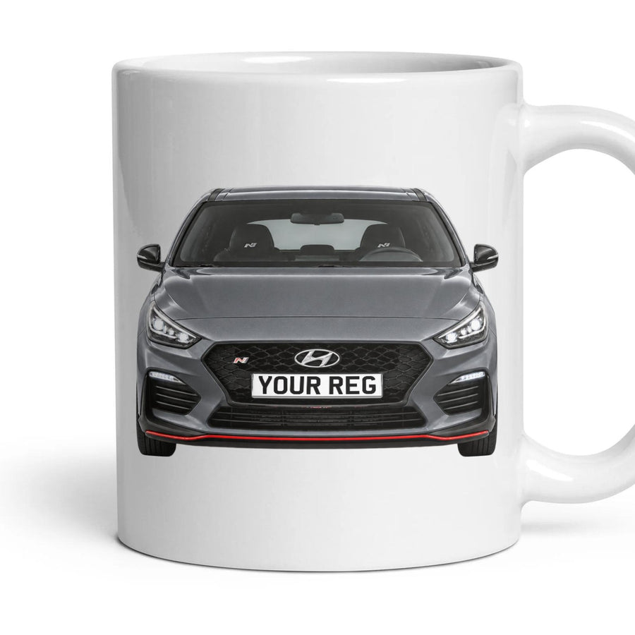Hyundai i30 N Performance Personalised Number Plate Mug - Titan Grey - Front & Rear mug, 11oz white ceramic, Titan Grey, handle right
