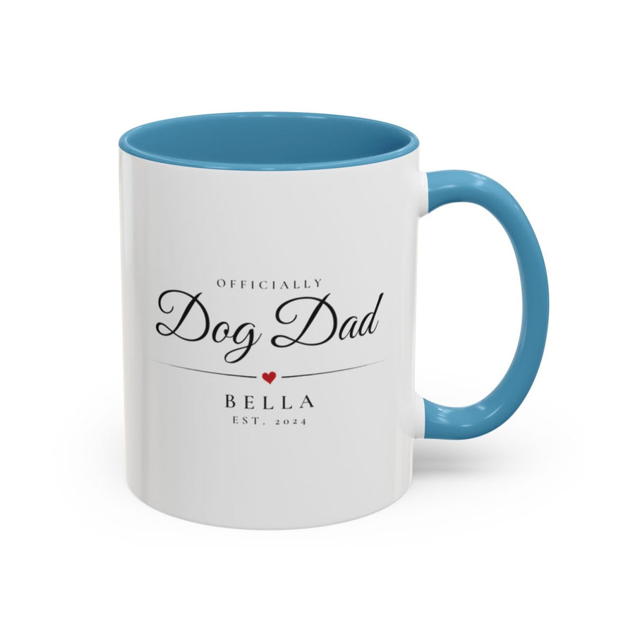 Dog Dad Pet parent Mug mug, 11oz white ceramic, light blue handle and interior, handle right