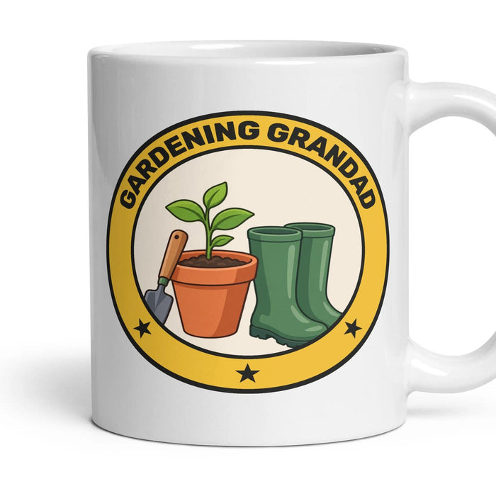 Gardening Grandad mug, 11oz white ceramic, handle right
