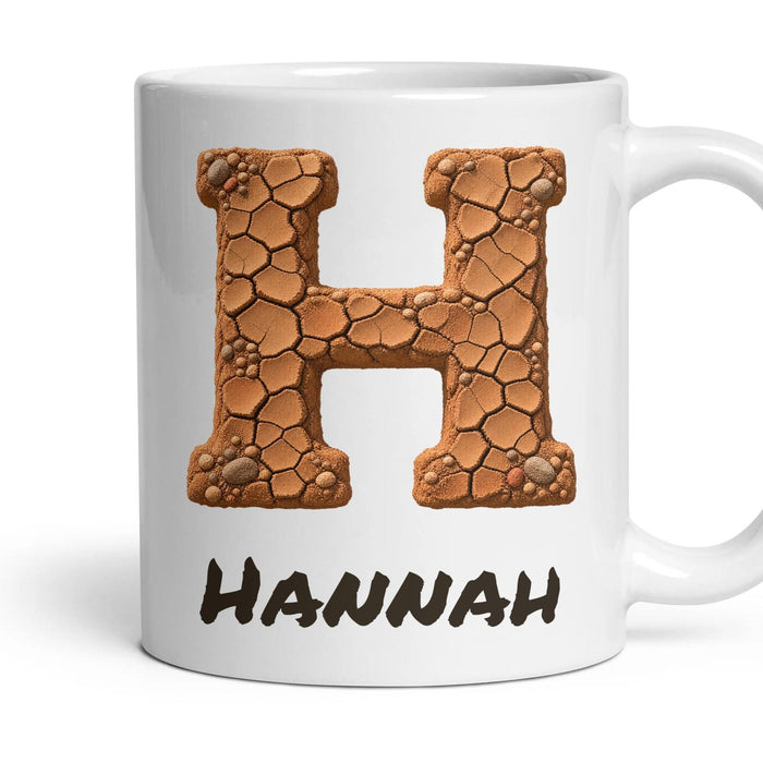 Personalised Cracked Earth Monogram Mug mug, 11oz white ceramic, handle right