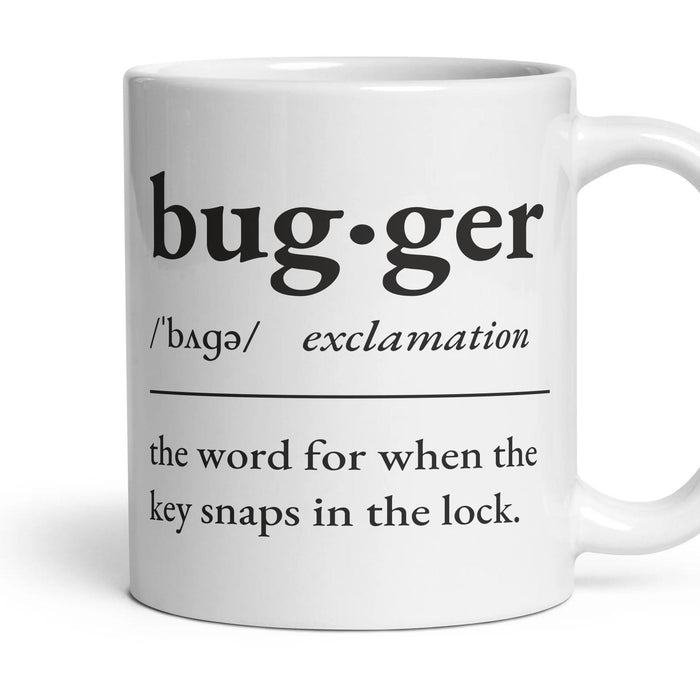 Bugger mug, 11oz white ceramic, handle right