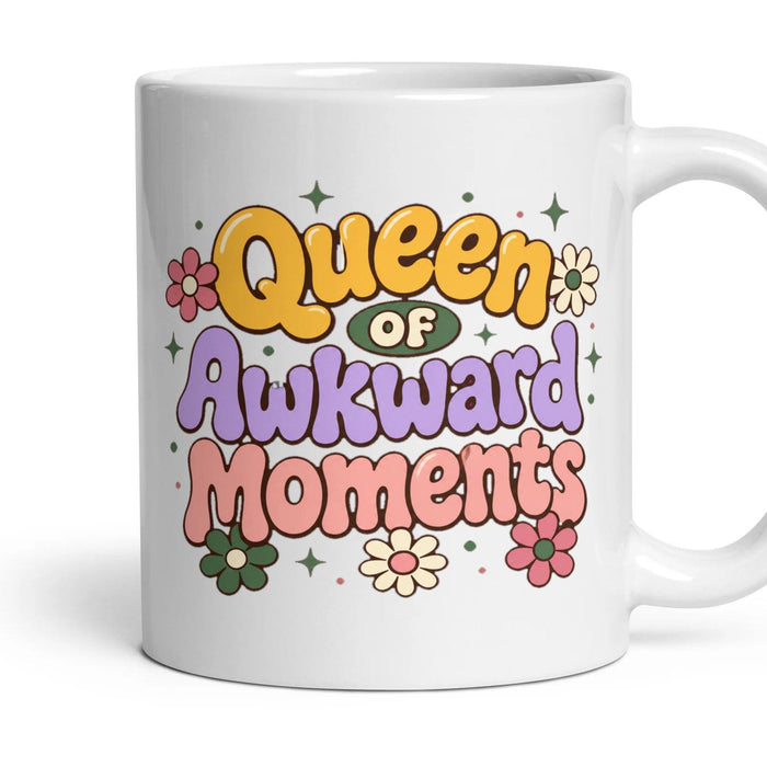 Queen of Awkward Moments mug, 11oz white ceramic, handle right