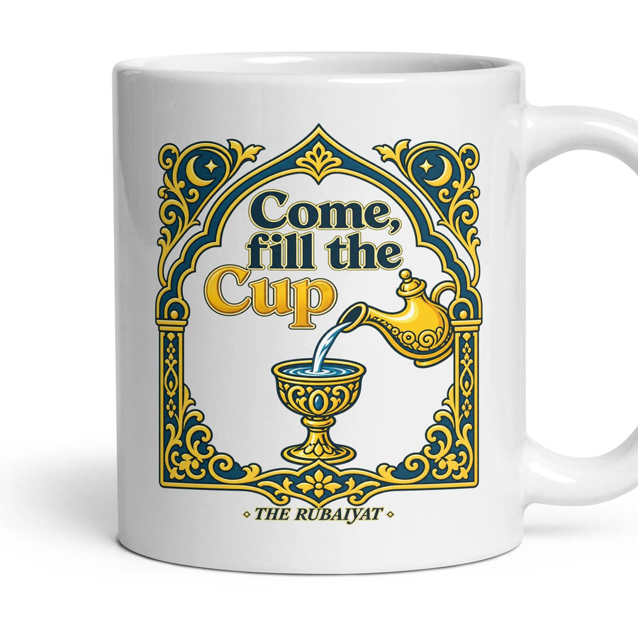 Come, fill the Cup mug, 11oz white ceramic, handle right