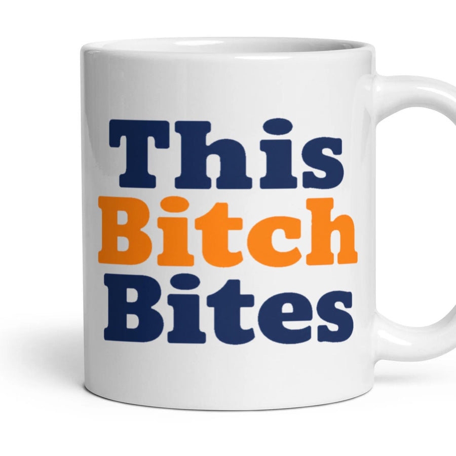This Bitch Bites mug, 11oz white ceramic, handle right