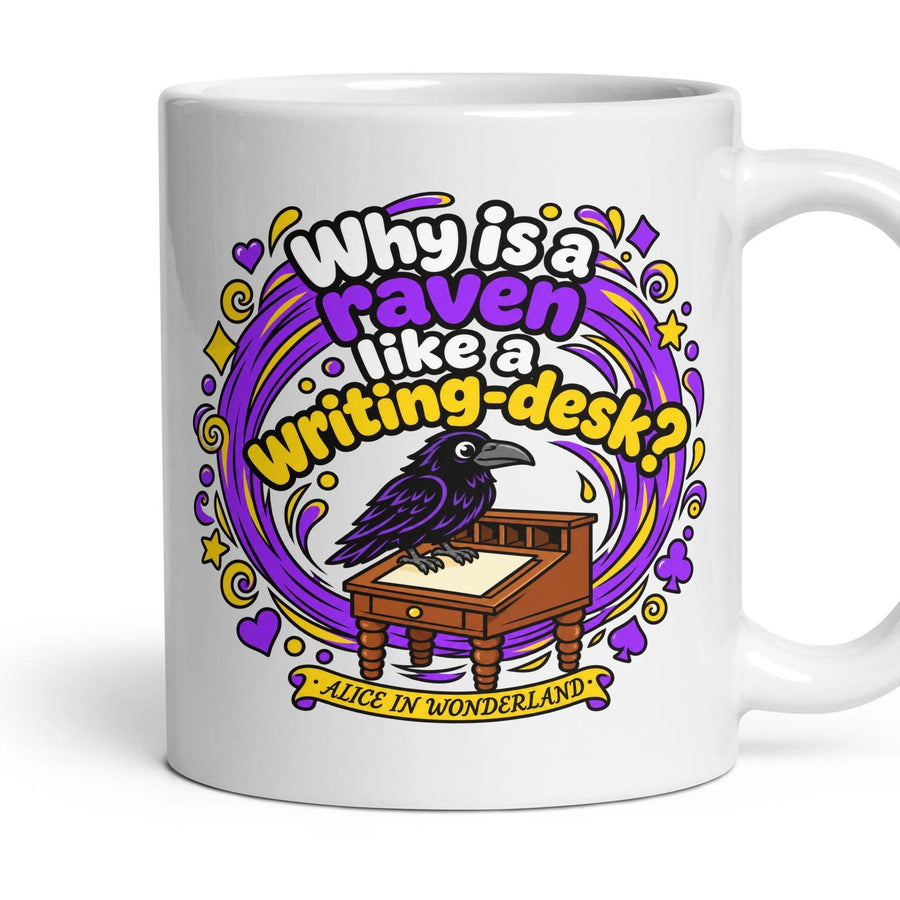 Why is a raven like a writing-desk? mug, 11oz white ceramic, handle right
