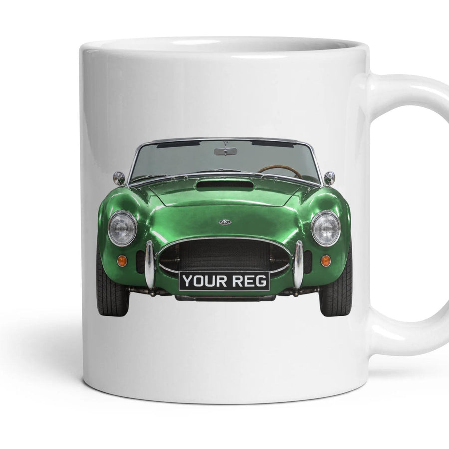 AC Cobra Personalised Number Plate Mug - Ivy Green - Front & Rear mug, 11oz white ceramic, Ivy Green, handle right