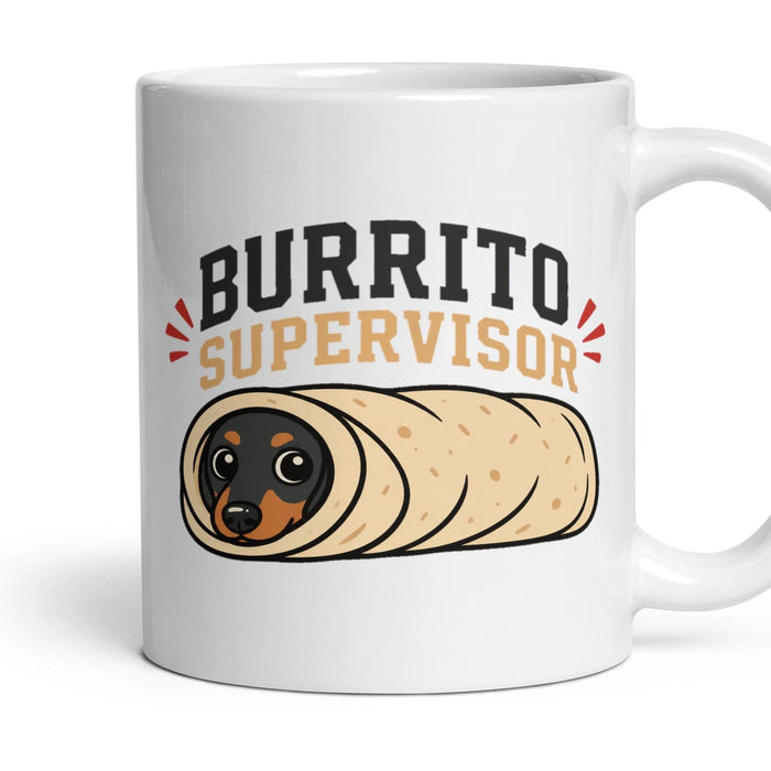 Burrito Supervisor mug, 11oz white ceramic, handle right