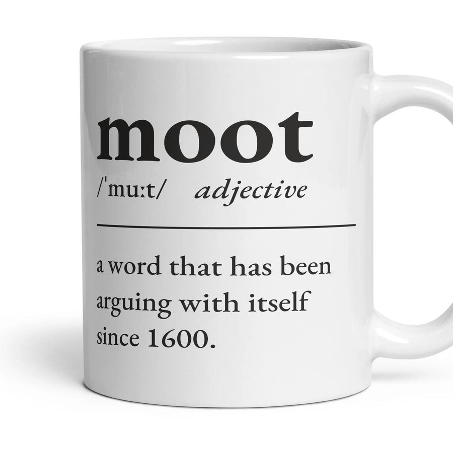 Moot, adjective — Definition Mug mug, 11oz white ceramic, handle right