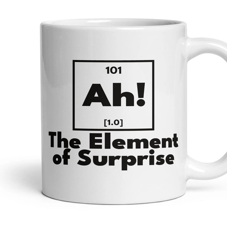 Ah! The Element of Surprise mug, 11oz white ceramic, handle right