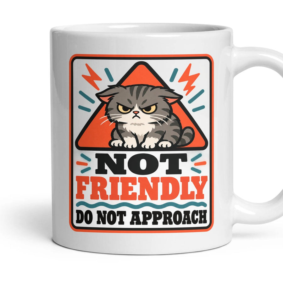 NOT FRIENDLY DO NOT APPROACH mug, 11oz white ceramic, handle right
